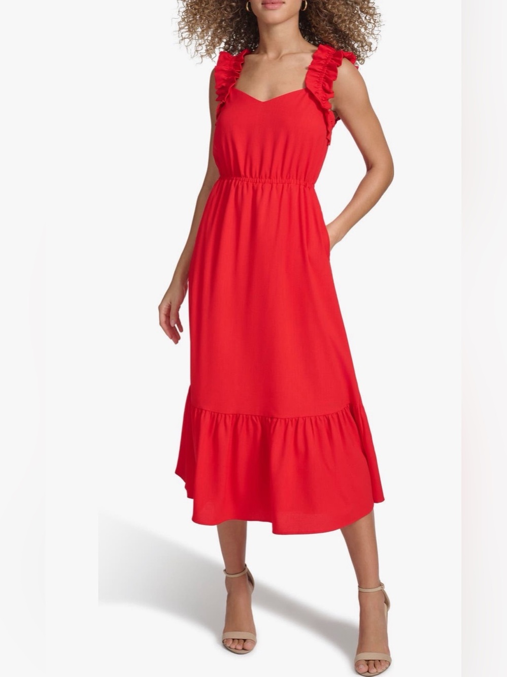 NWT Kensie Scarlet Ruffle Strap Midi Dress